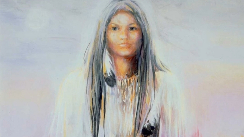 A portrait of White Buffalo Calf Woman in soft light
